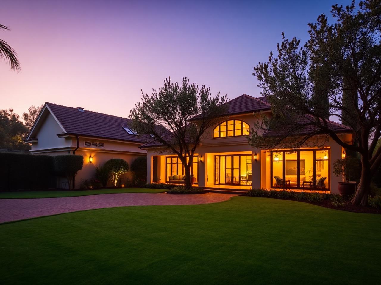 Suburban Bordeaux home at dusk